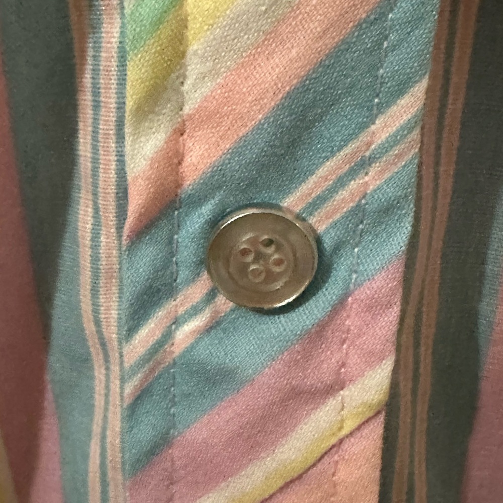 Vintage 70s Sears Model’s Coat XL Pastel Stripe Housecoat Muumuu Duster - Picture 2 of 7